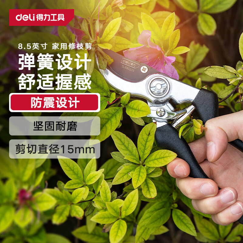 得力（deli） 重型修枝剪8.5寸特氟龙刀头全金属手柄