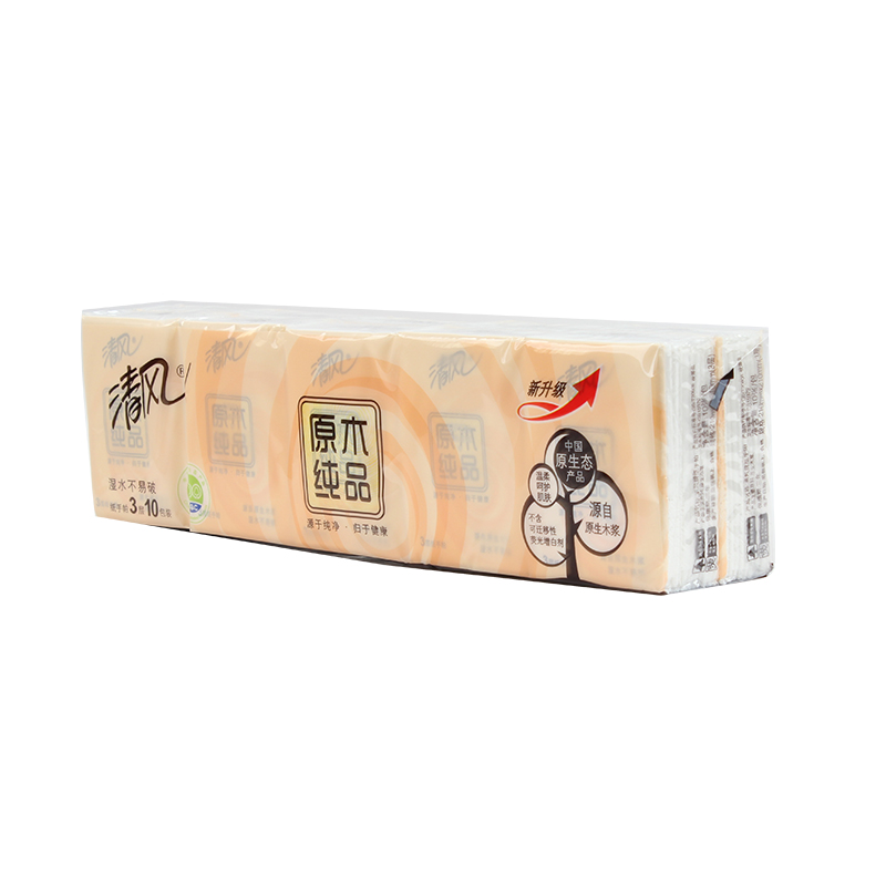清风 原木纯品3层10张10包迷你包手帕纸