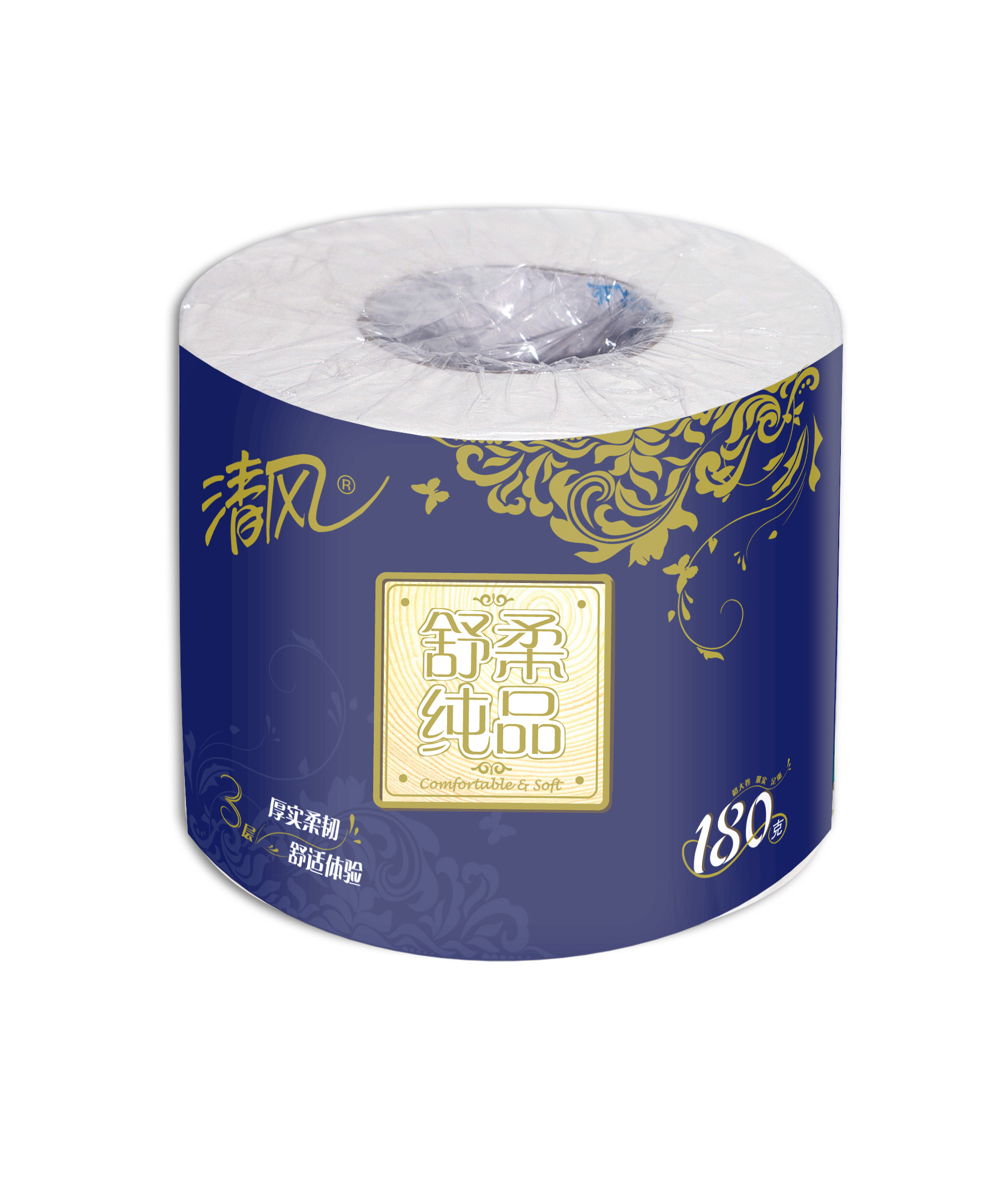 清风 舒柔纯品3层平纹180g卷筒卫生纸
